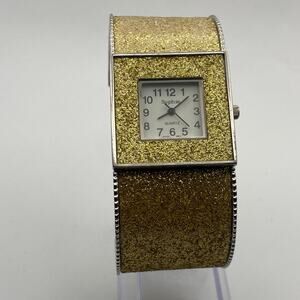 Chic Sophie Gold Glitter Cuff Watch - Square Face, New Battery